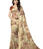 Beige Floral Chiffon saree with blouse