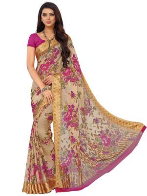 Yellow Floral Chiffon saree with blouse 1