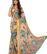 Beige Floral Chiffon saree with blouse