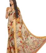 Beige Floral Chiffon saree with blouse