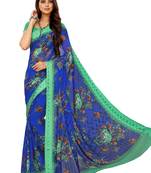 Blue Floral Chiffon saree with blouse