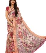 Pink Floral Chiffon saree with blouse