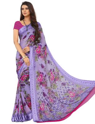 Blue Floral Chiffon saree with blouse 1