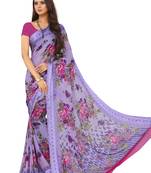Blue Floral Chiffon saree with blouse