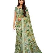 Green Floral Chiffon saree with blouse
