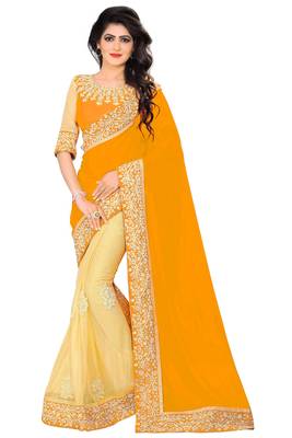 Orange embroidered georgette saree with blouse 1