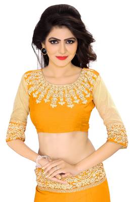Orange embroidered georgette saree with blouse 2