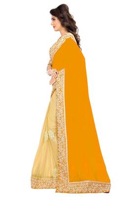 Orange embroidered georgette saree with blouse 3