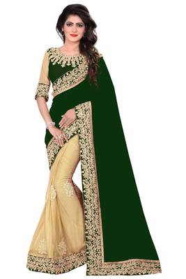 Green embroidered georgette saree with blouse 1