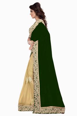 Green embroidered georgette saree with blouse 3