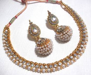 Golden Big Gota Pearl Polki Necklace Set 1