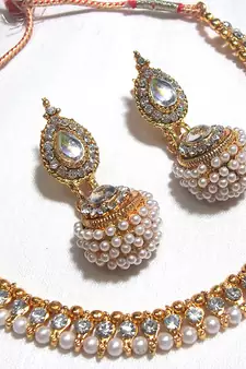 Golden Big Gota Pearl Polki Necklace Set