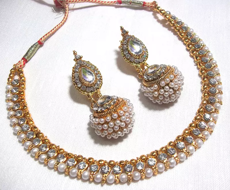 Golden Big Gota Pearl Polki Necklace Set
