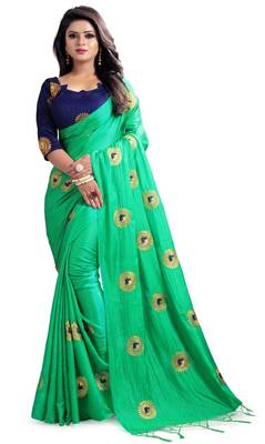 Green embroidered art silk saree with blouse 1