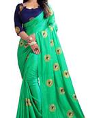 Green embroidered art silk saree with blouse