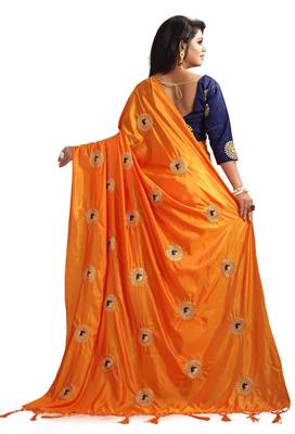 Orange embroidered art silk saree with blouse 3