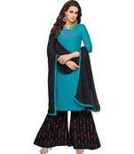 Sky Blue & Black Rayon Embroidered Women's Palazzo Suit