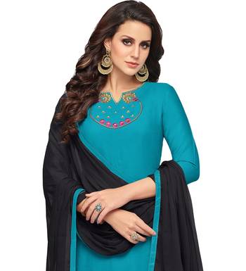 Sky Blue & Black Rayon Embroidered Women's Palazzo Suit 2