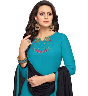 Sky Blue & Black Rayon Embroidered Women's Palazzo Suit 3