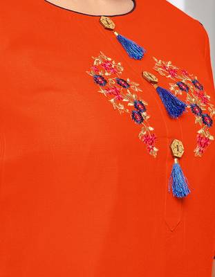 Orange & Navy Blue Rayon Embroidered Women's Palazzo Suit 4