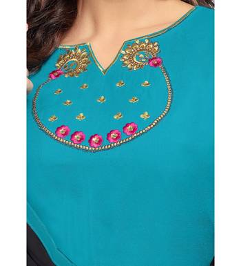 Sky Blue & Black Rayon Embroidered Women's Palazzo Suit 5