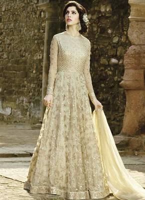 Beige Embroidered Net Salwar With Dupatta 1