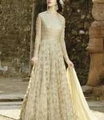 Beige Embroidered Net Salwar With Dupatta