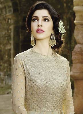 Beige Embroidered Net Salwar With Dupatta 2