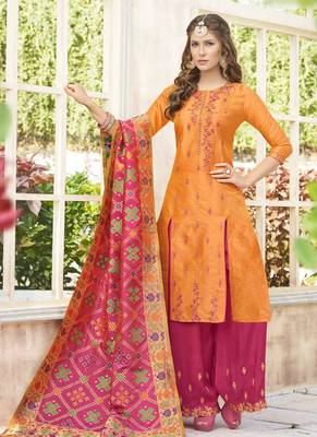 Multicolor Embroidered Silk Salwar With Dupatta 1