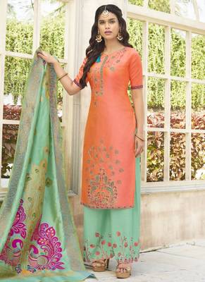 Multicolor Embroidered Silk Salwar With Dupatta 1