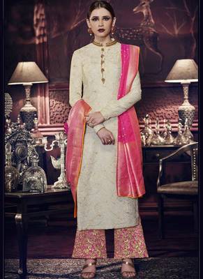 White Embroidered Silk Salwar With Dupatta 1