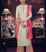 White Embroidered Silk Salwar With Dupatta