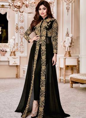 Black Embroidered Georgette Salwar With Dupatta 1