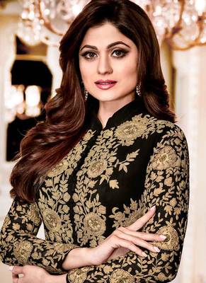 Black Embroidered Georgette Salwar With Dupatta 2