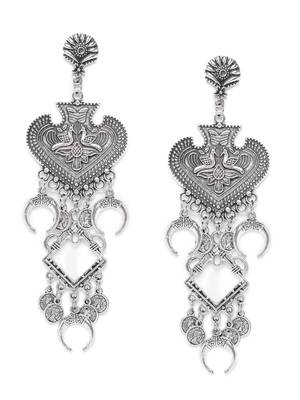 Zerokaata Peacock Embellished Tribal Jewellery Danglers With Hanging Moons And Coins 2