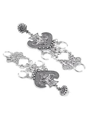 Zerokaata Peacock Embellished Tribal Jewellery Danglers With Hanging Moons And Coins 3