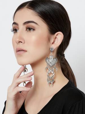Zerokaata Peacock Embellished Tribal Jewellery Danglers With Hanging Moons And Coins 4