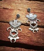 Zerokaata Peacock Embellished Tribal Jewellery Danglers With Hanging Moons And Coins