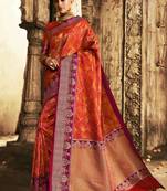 Red woven banarasi saree with blouse