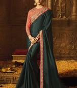 Green embroidered art silk saree with blouse