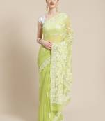 Ada Hand Embroidered Green Georgette Lucknow Chikan Women Saree With Blouse - A191630