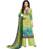 Parrot Green Glaze Cotton Printed Women's Salwar Suit With Aari Work