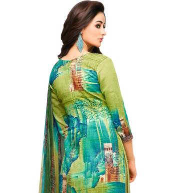 Parrot Green Glaze Cotton Printed Women's Salwar Suit With Aari Work 2