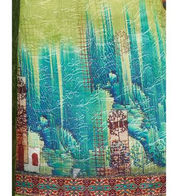 Parrot Green Glaze Cotton Printed Women's Salwar Suit With Aari Work 4