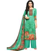 Sea Green Glaze Cotton Printed Women's Salwar Suit With Aari Work