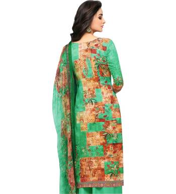 Sea Green Glaze Cotton Printed Women's Salwar Suit With Aari Work 2