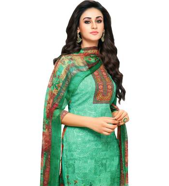 Sea Green Glaze Cotton Printed Women's Salwar Suit With Aari Work 3
