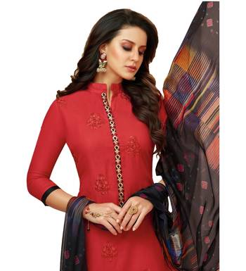 Red Satin Cotton Printed & Embroidered Women's Palazzo Suit 2