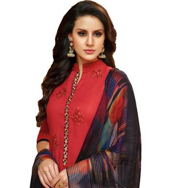 Red Satin Cotton Printed & Embroidered Women's Palazzo Suit 3