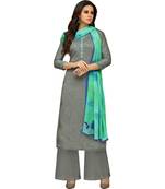 Grey Satin Cotton Printed & Embroidered Women's Palazzo Suit